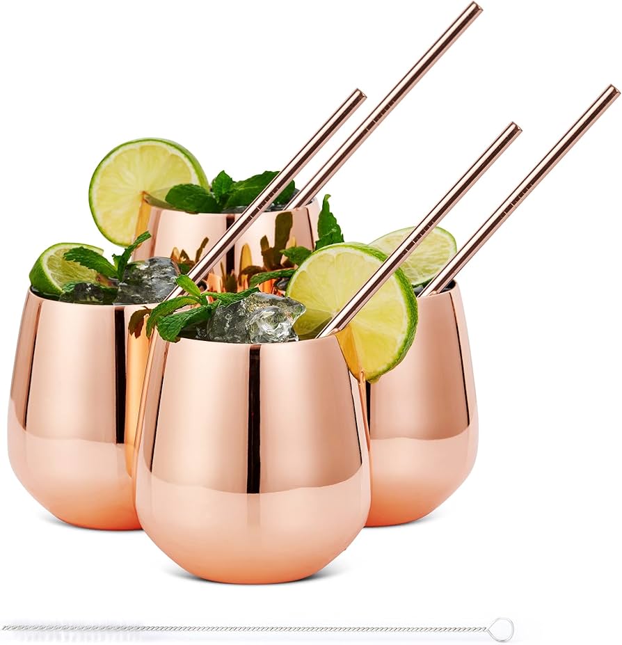 VASO ACERO INOXIDABLE OAK STEEL ORO ROSA C/PAJILLA